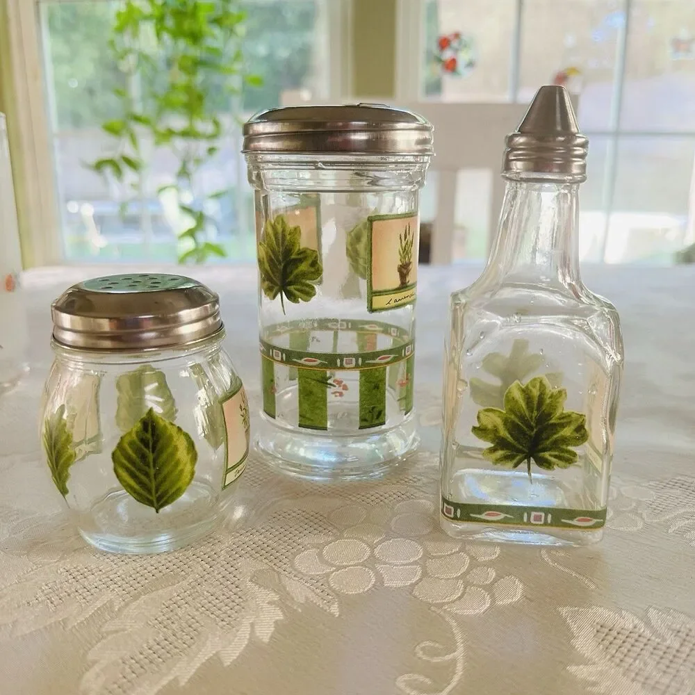 VTG Libbey Pfaltzgraff Naturewood 7pc Glassware Mug Lot Cruet Shaker Pristine